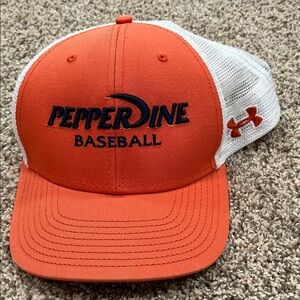 Pepperdine Baseball Under Armour Orange and White Mesh Baseball Cap adjustable